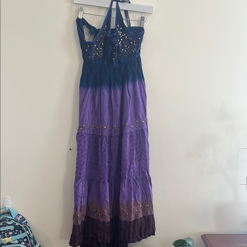 Vintage Fashion Terminal Bohemian Halter Dress‎ Tiered Sequin Witchy Whimsigoth
